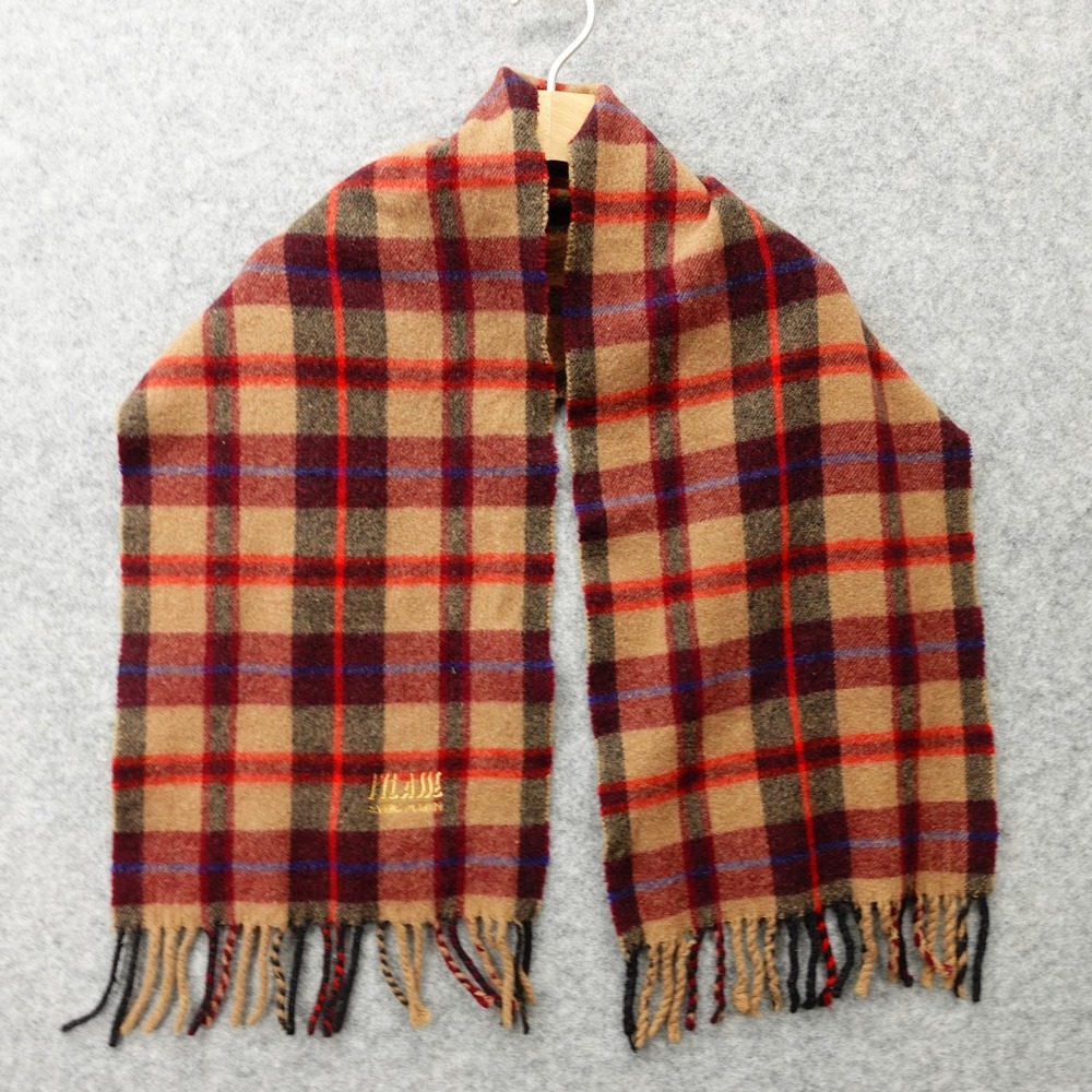 Vintage Wool Tartan Scarf Camel Red Plaid ALVIERO MARTINI 1a Classe Italy 11x46